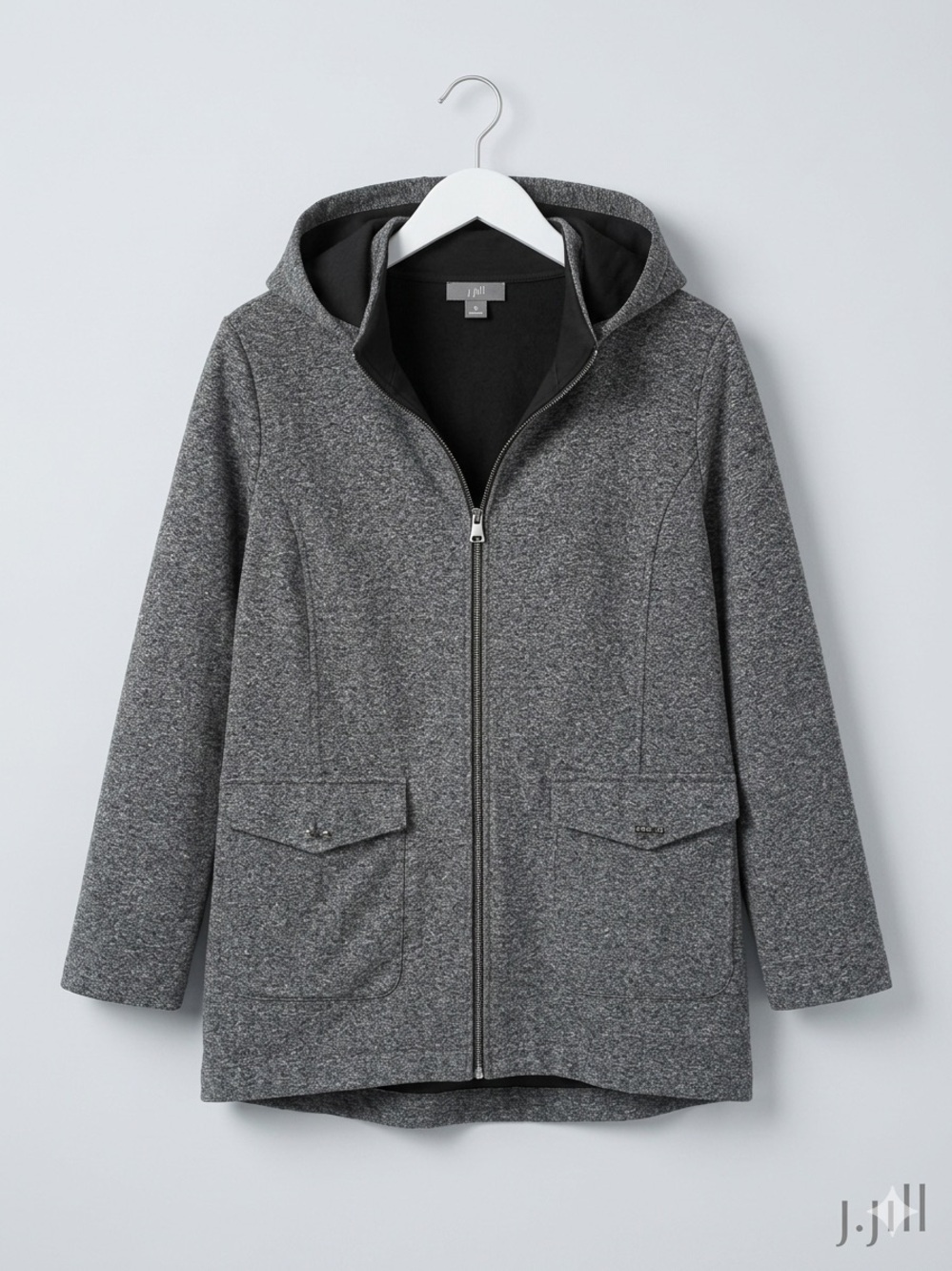 J. Jill Fit Gray Heather Hooded Zip Jacket - 100% cotton - neutral- size medium